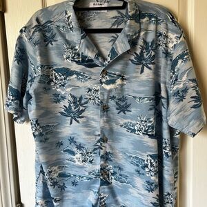 Old Navy Tropical Print Men's Shirt - Blue and White L